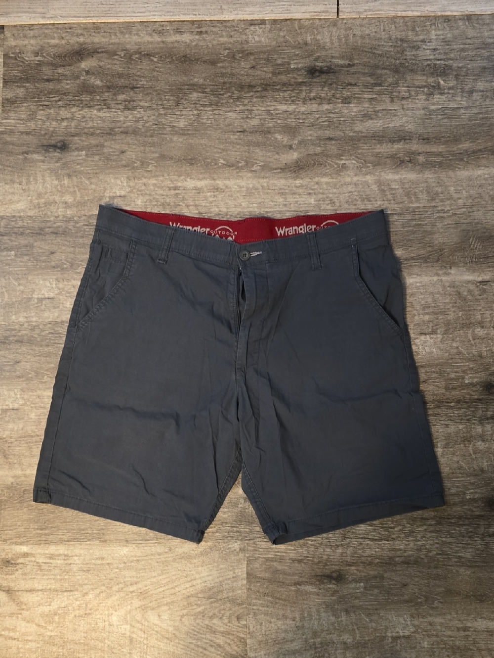 Wrangler Outdoor Men's Charcoal Flat Front Casual Shorts with Red Waistband